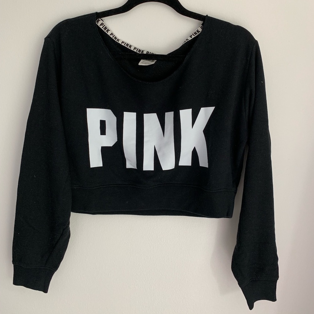 Black Cropped PINK Crew